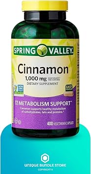 Cinnamon 1000 mg, 400 Capsules - Dietary Support Vegetarian (Pack of 1)