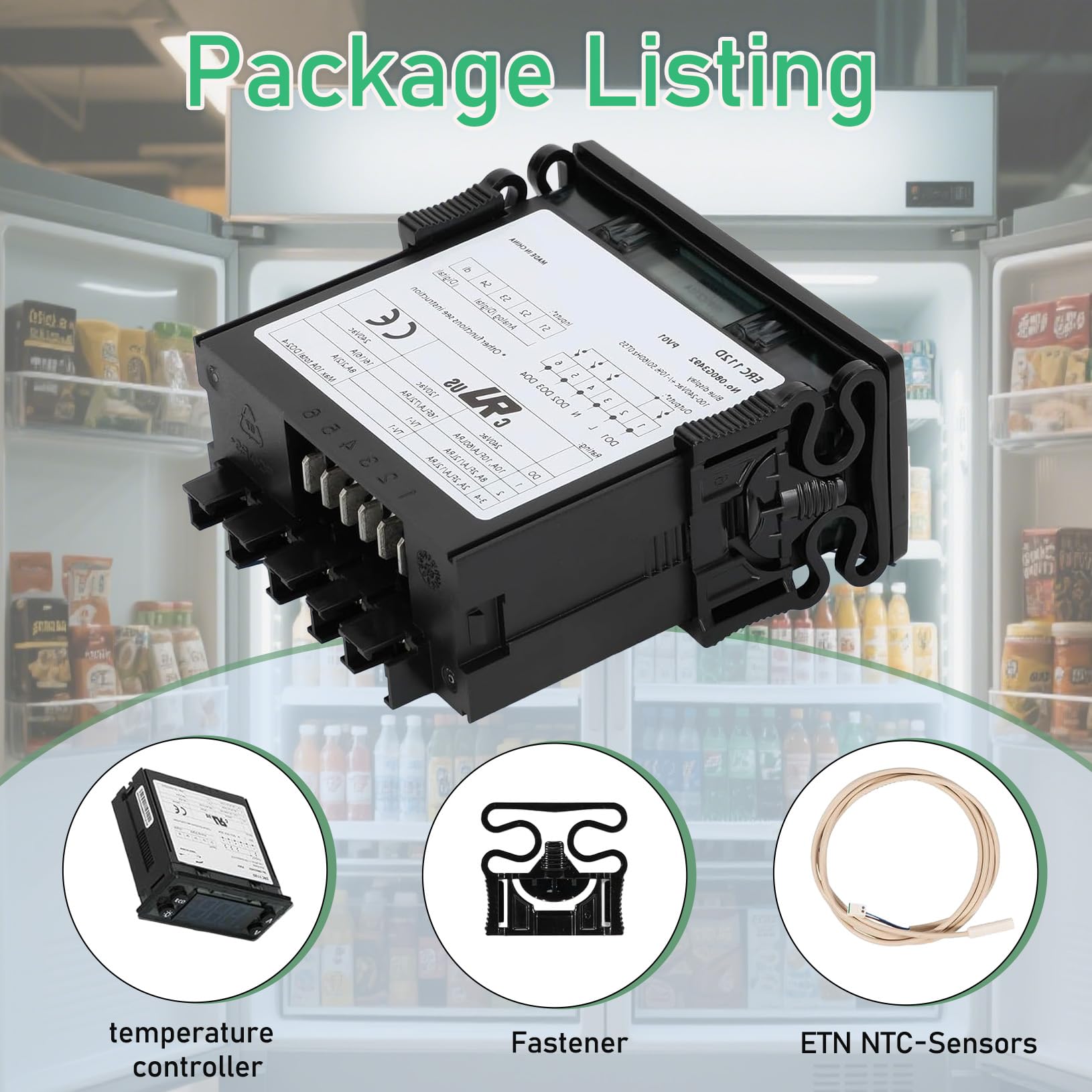 Kit de controlador de temperatura ERC112D 080G3492 080G3490 termostato digital controlador electrónico de refrigeración apto para Danfoss Beverage Air Dixell Eliwell, con sondas de sensor NTC