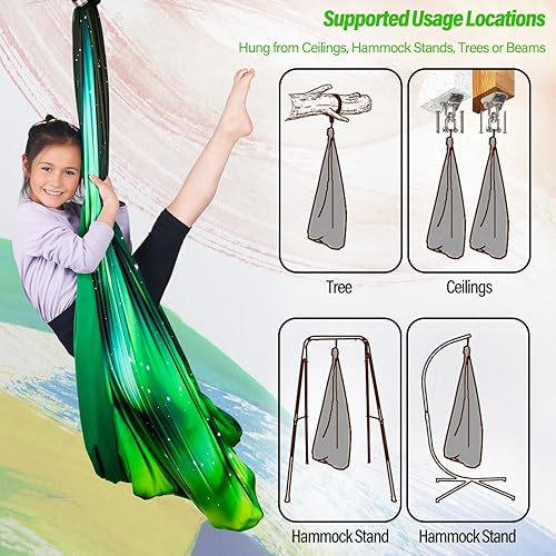 Miniatura 19 de Columpio sensorial para niños y adultos con capacidad para hasta 300 libras en interiores y exteriores, columpio de terapia de doble capa con kit