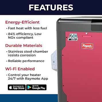 Raypak Avia 400K BTU Natural Gas Pool Heater for Inground Pools Gas Pool and Spa Heater with NiTek Heat Exchanger, Built-in WiFi, 120/240V (018045)