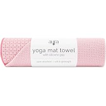 S&amp;T INC. Yoga Mat Towel with Non-Slip Grip, Enhanced Silicone Grip, Soft and Absorbent for Gym, Pilates, and Hot Yoga Mat, 1 Pack, 24 inches x 72 inches, 340GSM, Pink