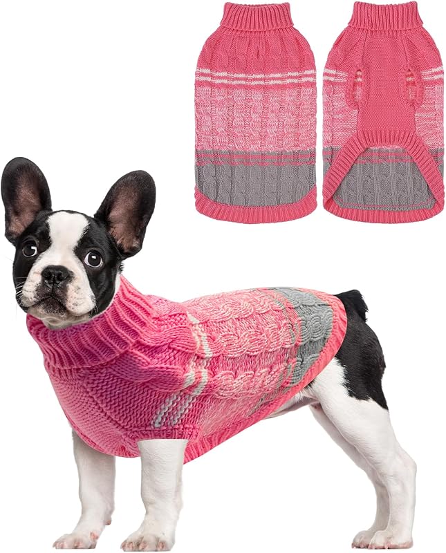 Suéter para Cães com Gola Alta em Acrílico e Passagem para Guia Mihachi, Rosa, Tamanho SM