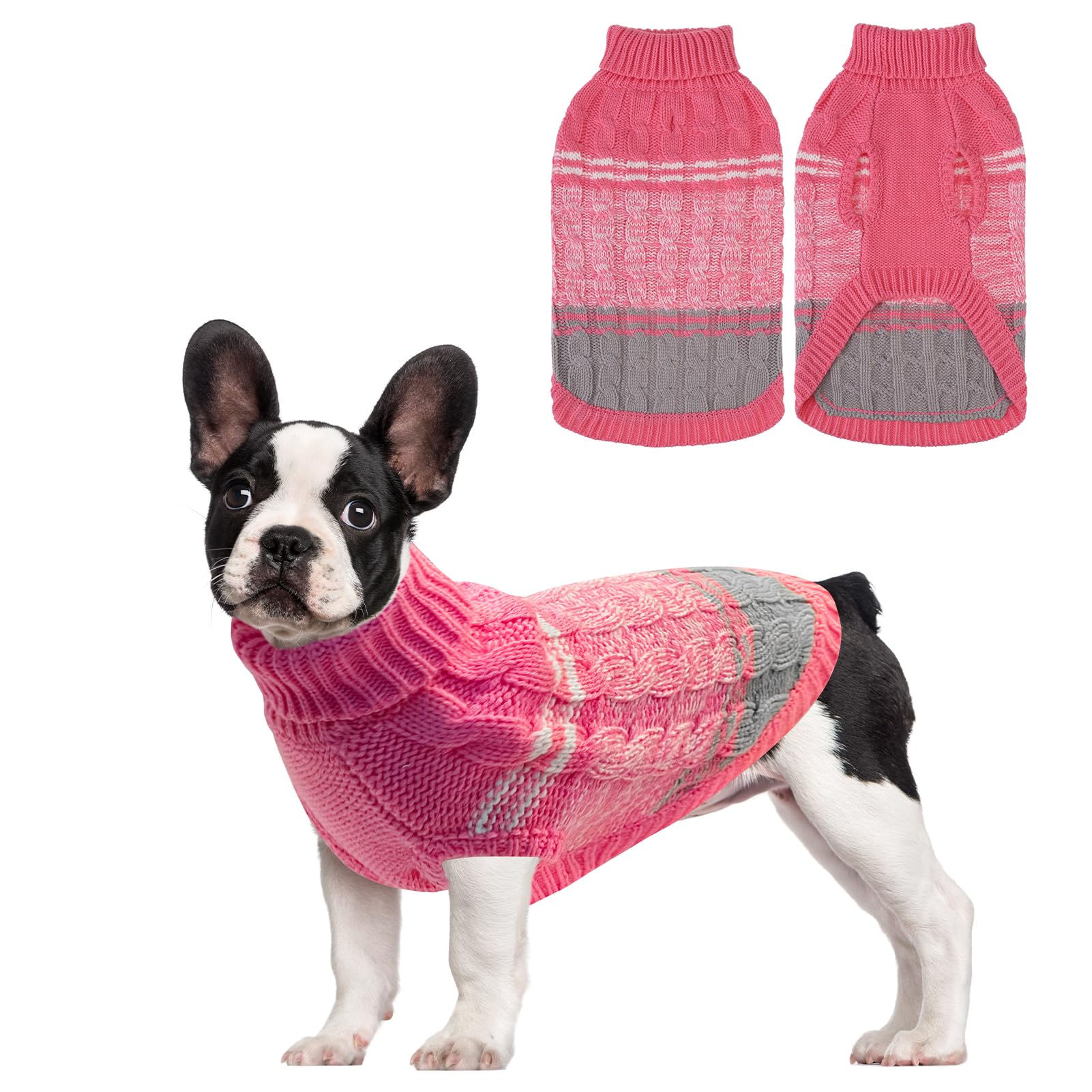 Mihachi Dog Sweaters for Small Medium Dogs Girl Boy,Soft Warm Dogs Shirt, Cold Weather Dog Coat Turtleneck Knitted Pullover Dog Clothes Costume with Leash Hole for Large Cat Puppy Doggy Pet,Pink SM