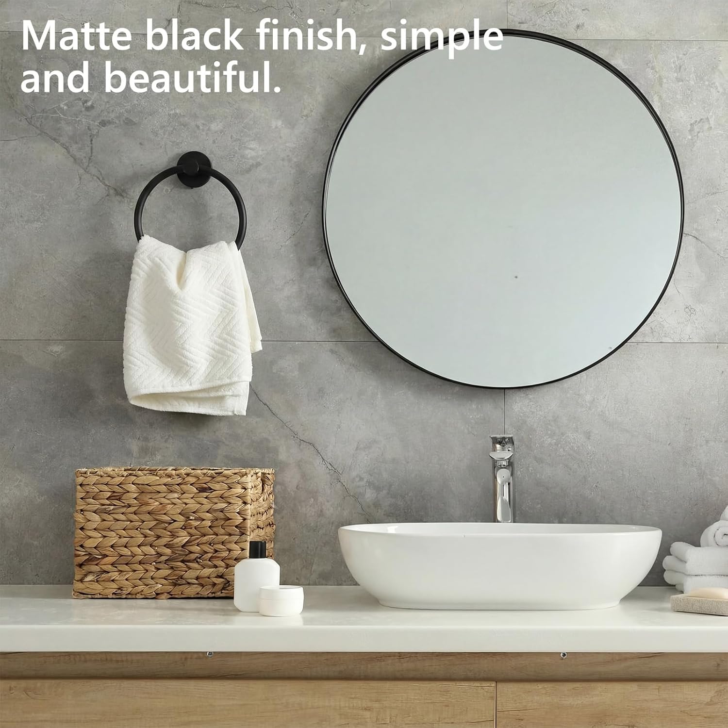 LemonRoad 2 Pcs Matte Black Recessed Toilet Paper Holder and Towel Ring Pack, Stainless Steel Bathroom Hardware, Wall Mount Pivoting Toilet Paper Dispenser & Heavy Duty Towel Roll Holder for Bathroom
