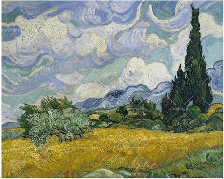 TAOPAOLAB Van Gogh Style Wheat Field with Cypresses Paint by Numbers Kit for Adults DIY Landscape Painting on Canvas 8x12In, Framed Acrylic Paint Set for Beginners, Art for Home Decoration or Gifts