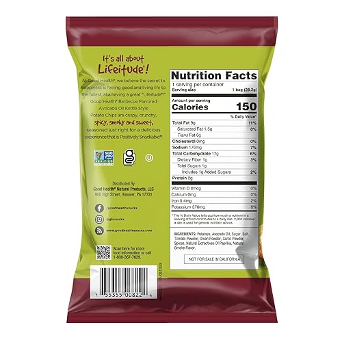 Miniatura 2 de Good Health Kettle Style Papas fritas, aceite de aguacate, barbacoa, bolsa de 1 onza, paquete de 30  Sin gluten, chips crujientes cocinados en 100%