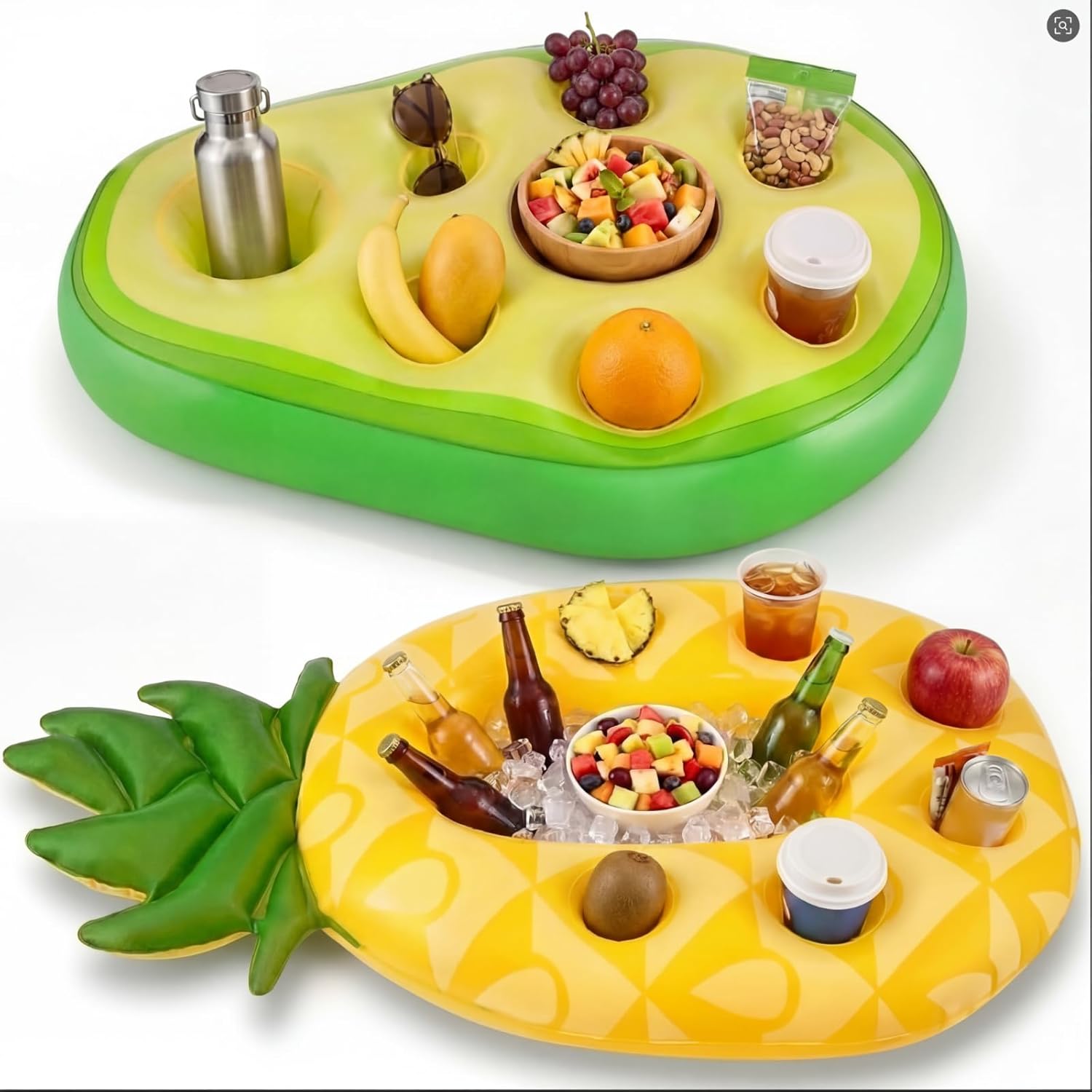2 Pack Floating Drink Holder Inflatable Pineapple & Avocado Drink Float Beverage Trays for Pool, Hot Tub Accessories for Adults Summer Parties, Holds up to 50 Lbs