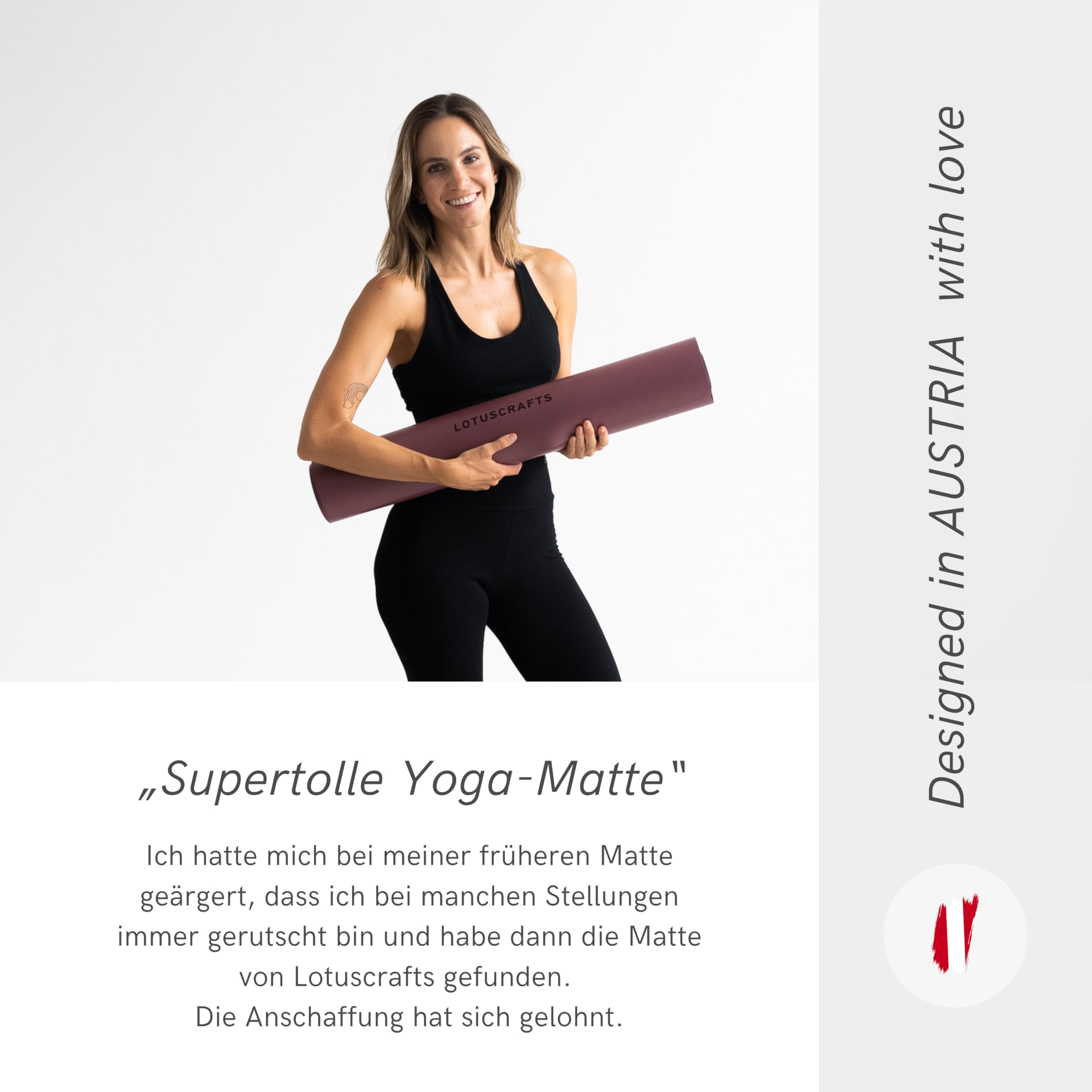 LOTUSCRAFTS® Yogamatte rutschfest, aus Naturkautschuk, universell einsetzbar als Yoga Matte, Sportmatte, Gymnastikmatte, Fitnessmatte, Yoga Mat, Matte Sport, Trainingsmatte