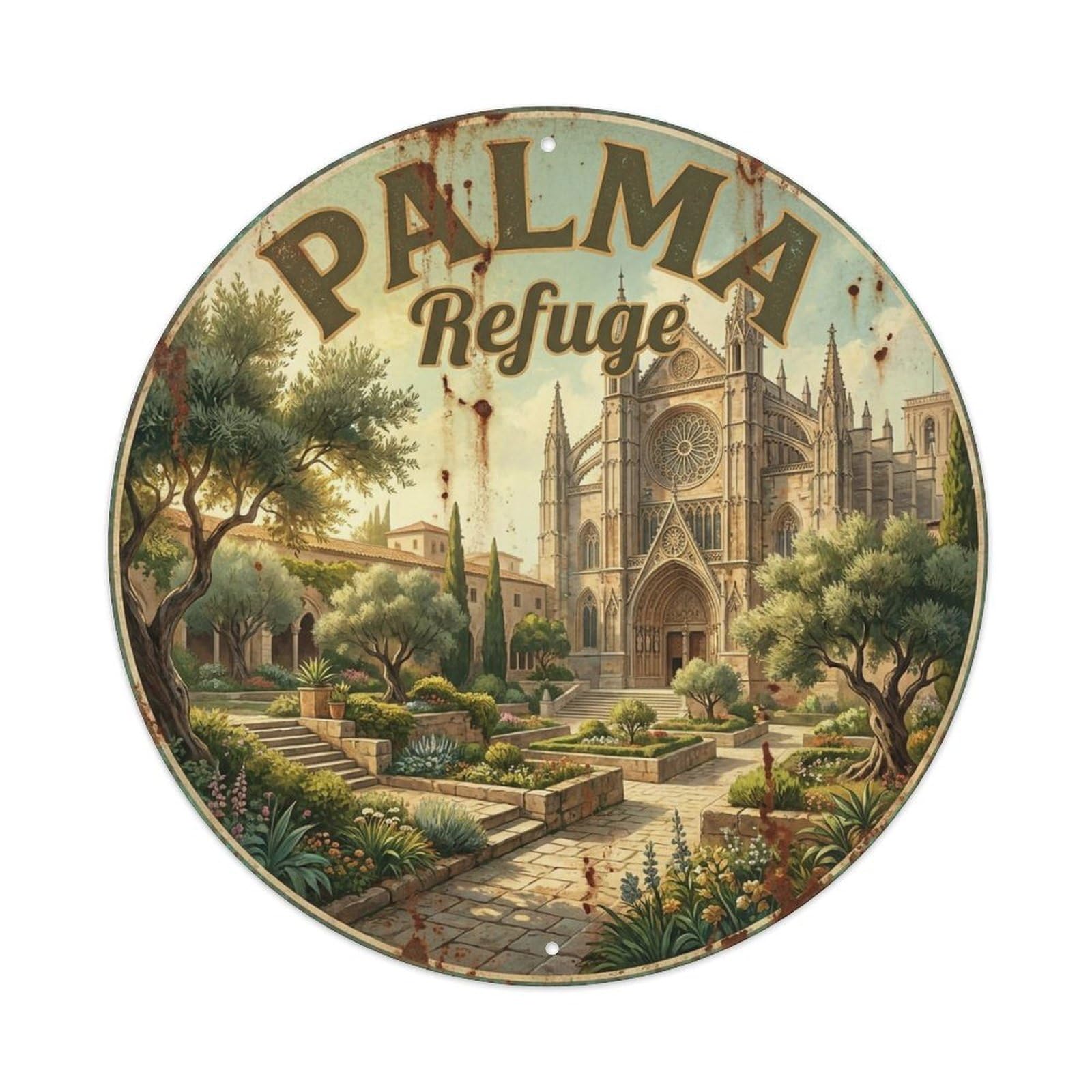 Vintage Travel Palma Spain Sanctuary Metal Tin Sign