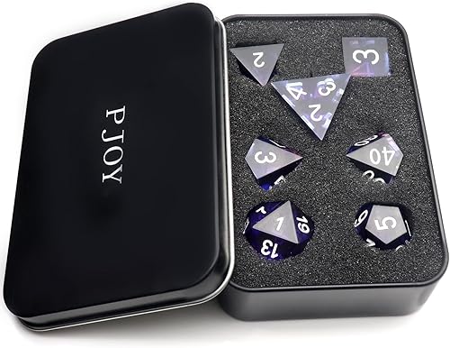 Miniatura 7 de PJOY DND - Juego de dados de resina con bordes afilados, 7 piezas de dados poliédricos D&D con funda de dados para juegos de rol como Calabozos y