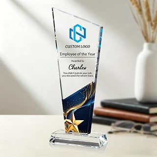 Personalized Crystal Awards and Trophies, Custom Trophy with Text Logo Photo for Farewell Retirement, Corporate Employee Recognition