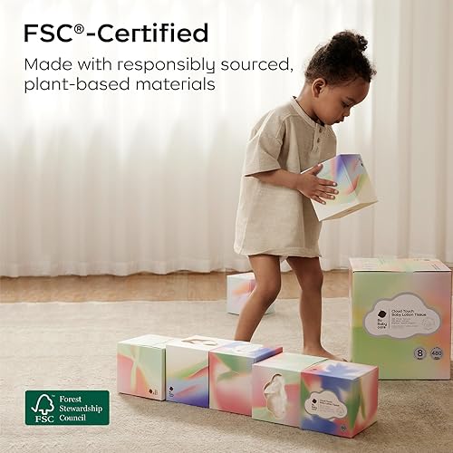 Miniatura 8 de Bc Babycare Pañuelos faciales de loción, 8 cajas de cubos, hipoalergénico, materiales a base de plantas, esenciales para bebés limpios y suaves, 60