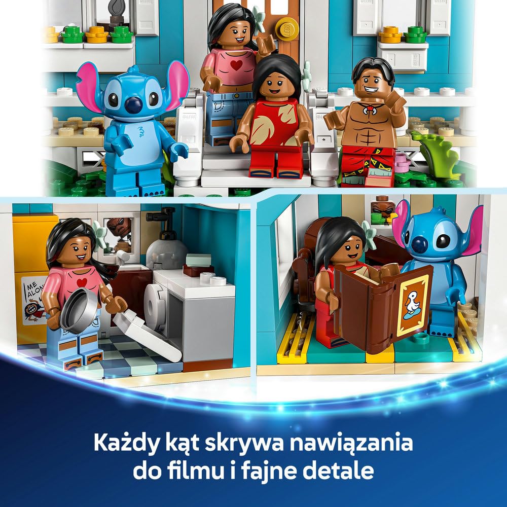 LEGO ǀ Disney Domek na plaży Lilo i Stitcha, Zabawka Konstrukcyjna dla Dziecka, dla 9-latka i Starszych Fanów Disneya, Prezent dla Dziewczynki i Chłopca, Zestaw z Filmu z 5 Minifigurkami 43268