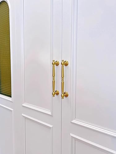 Miniatura 5 de Tirador de latón cepillado de 3.75 pulgadas para pomos de cajón de cobre, herrajes dorados para manijas de tocador (agujero a agujero de 3-34