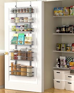 Moforoco 6-Tier Over The Door Pantry Organizer, Pantry Organization and Storage, Black Hanging Basket Cabinet Door Wall Spice Rack Shelves, Home & Kitchen Laundry Room Bathroom Essentials accessories