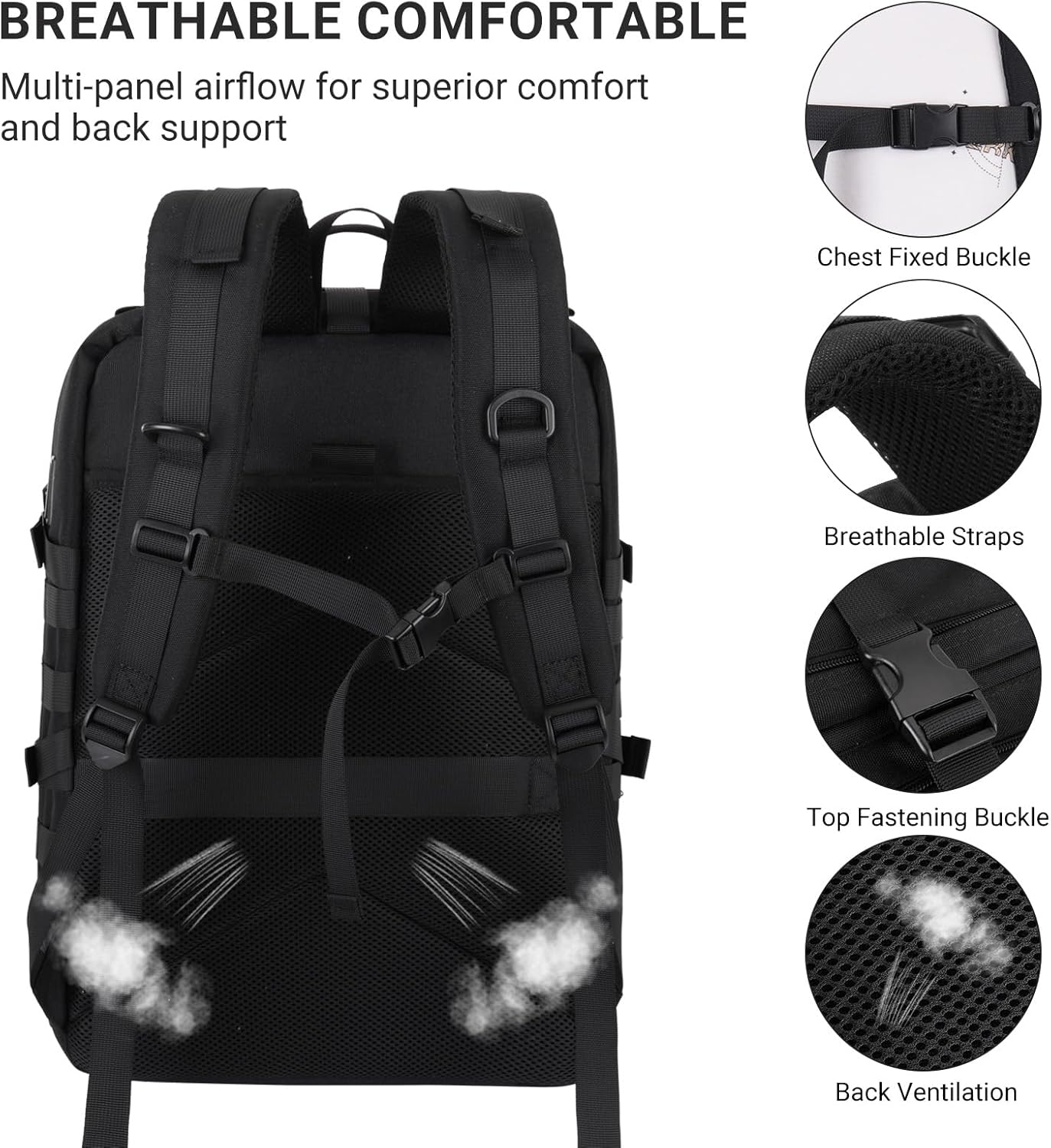 MOSISO Large Capacity Motorcycle Backpack for Men, Expandable Motorcycle Helmet Backpacks with USB Charging Port&Laptop Compartment, Tactical Backpack for Outdoor Cycling Riding Traveling, Black