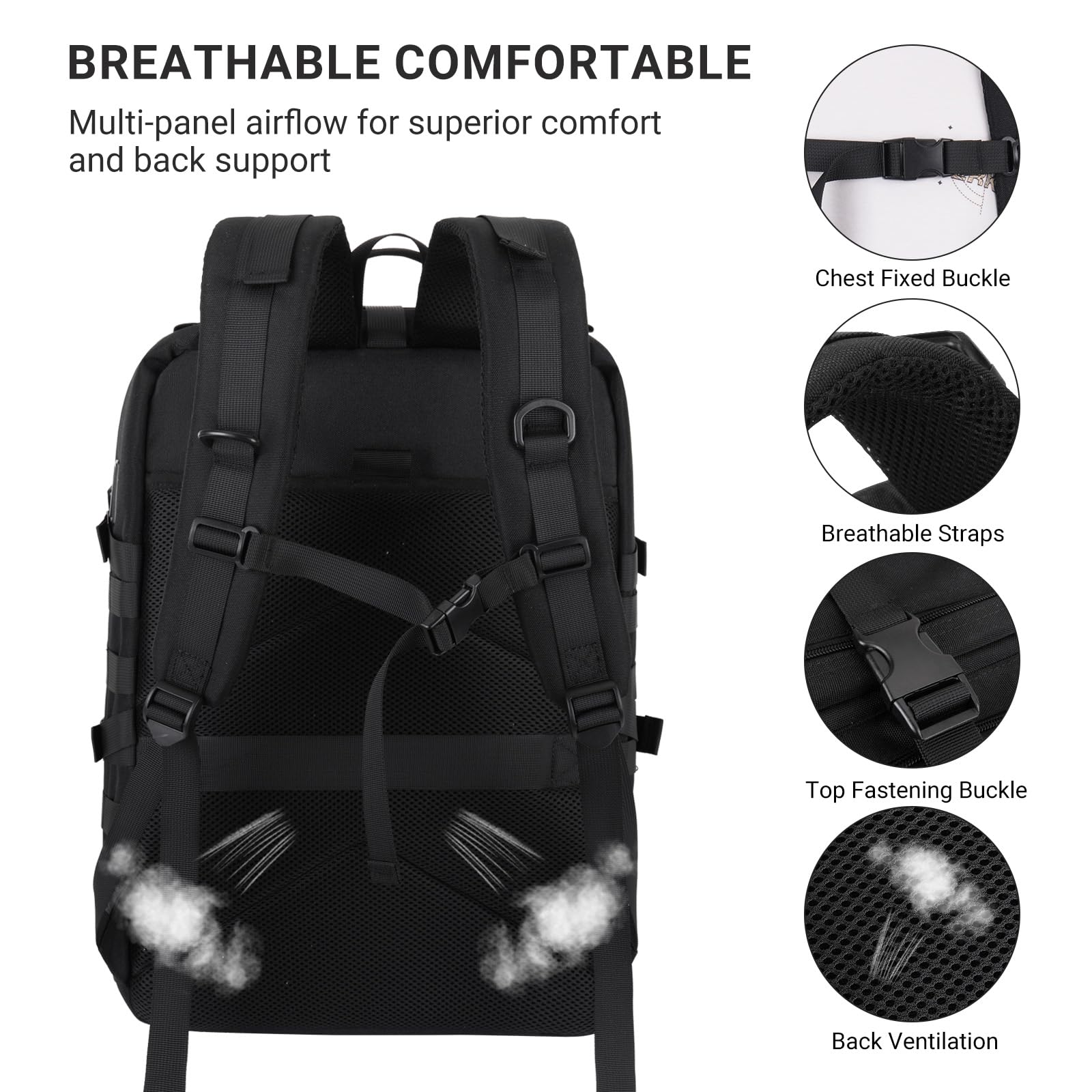 MOSISO Zaino da Moto Capiente per Uomo, Zaino Espandibile per Casco da Moto con Porta di Ricarica USB e Scomparto per Laptop, Zaini Tattico per Ciclismo e Viaggi all'Aperto, Nero