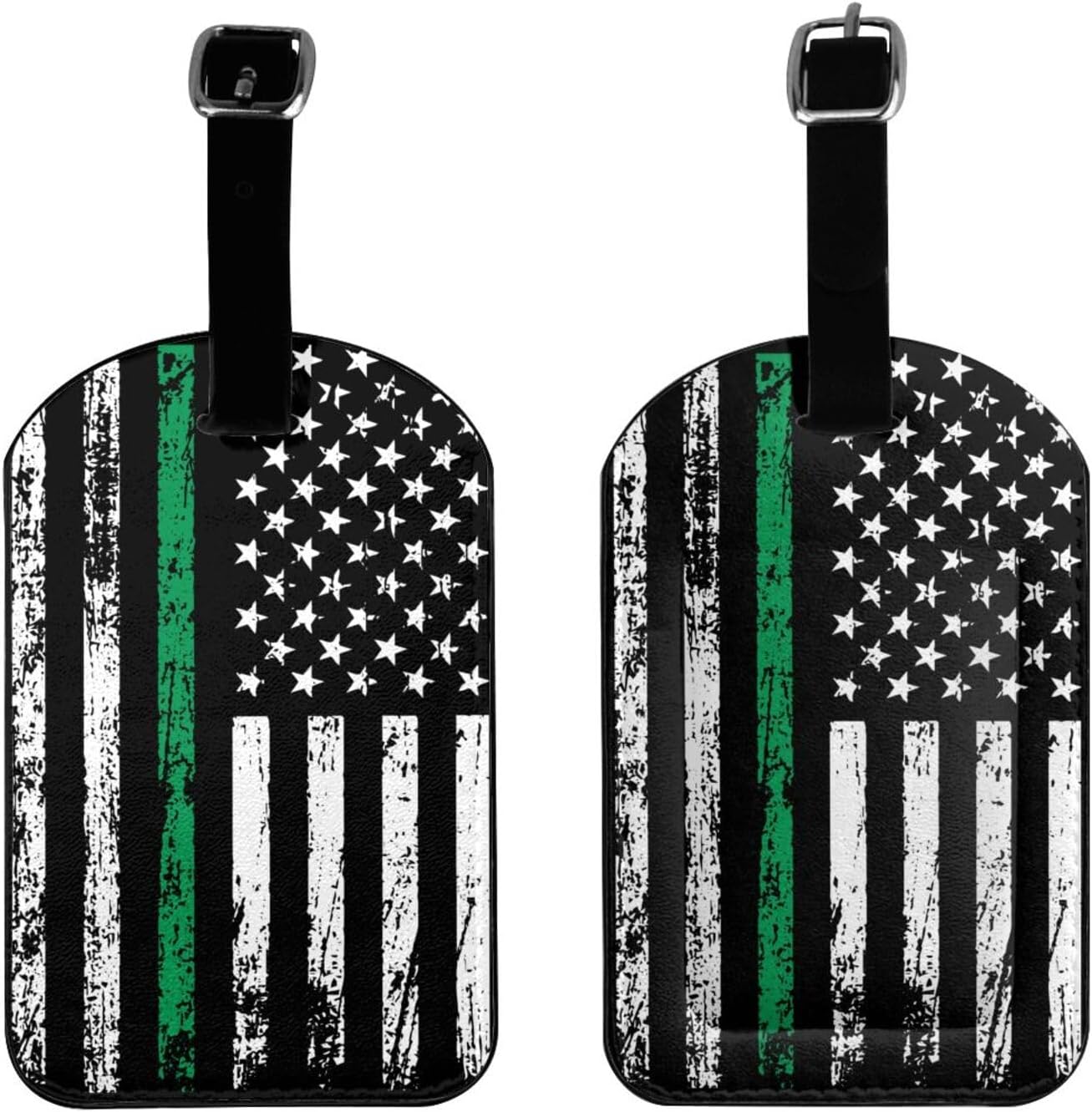 Thin Green Line Bundle with USA Flag Luggage Tags for Suitcases PU Leahter Luggage Tag with Privacy Cover ID Tags Men Women Cute Travel Bag Luggage Accessories