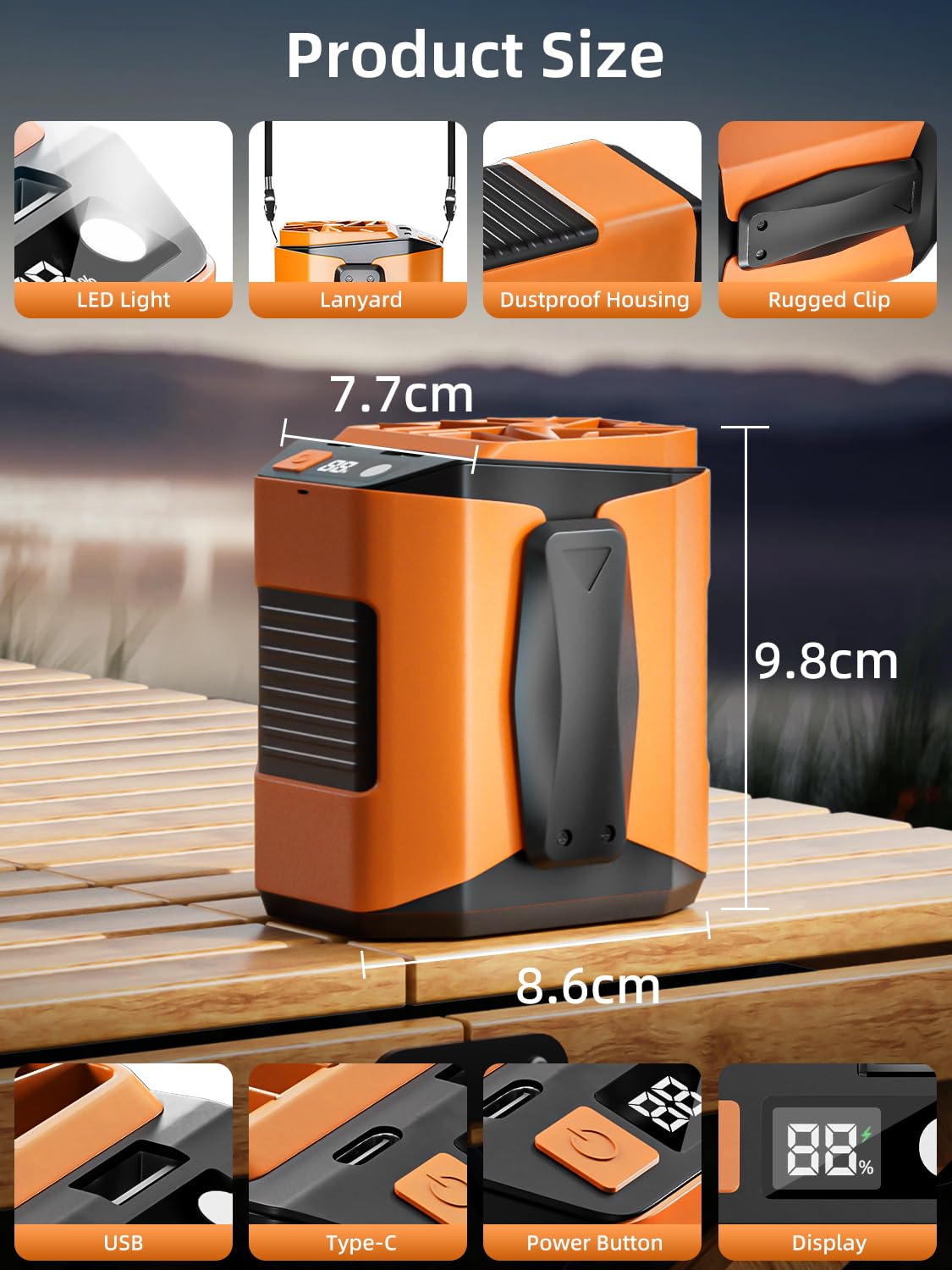 Tragbarer Hüftventilator Mit Clip – 15000 U/min, 10000 MAh Akku & 5 Windstufen | Kühler Für Outdoor, Sport & Arbeit