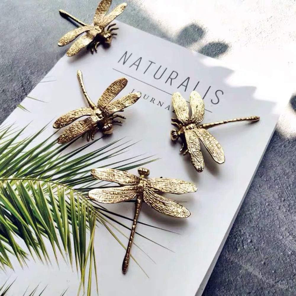 4 Pcs Brass Drawer Pull Knob Gold Cabinet Dreeser Handle - Dragonfly Designed for Modern Home