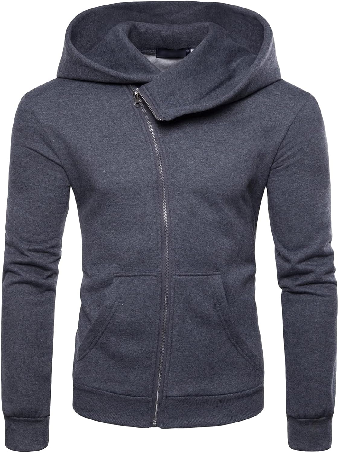 DGHM-JLMY Men's High Collar Side Zipper Hooded Jacket Oblique Zipper Jumper Sweatshirt Zipper Side Lace Up Cap Collar Hooded