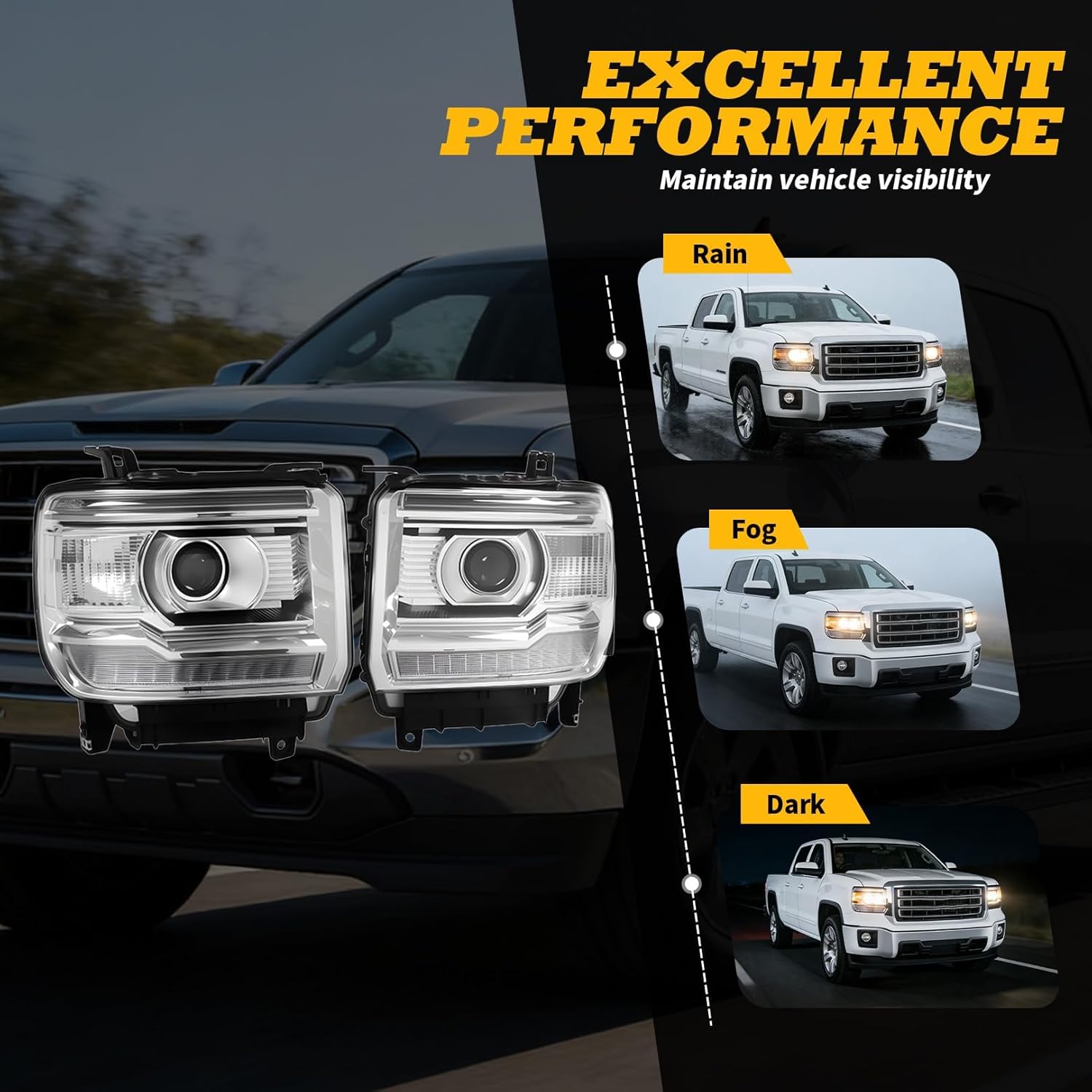 Driver Passenger Side Halogen Headlight Assembly Compatible with Sierra 1500/ 2500HD/ 3500HD 2014-2019 w/DRL Left and Right Headlamp w/Bulb GM2502390 GM2503390