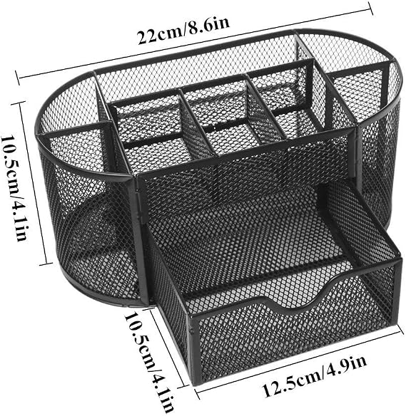 Taylor & Brown Mesh Desk Organiser Desk Tidy Metal Pen Holder with 8 Compartments and 1 Drawer, Stationery Storage Desktop Organiser for Home, Office, School