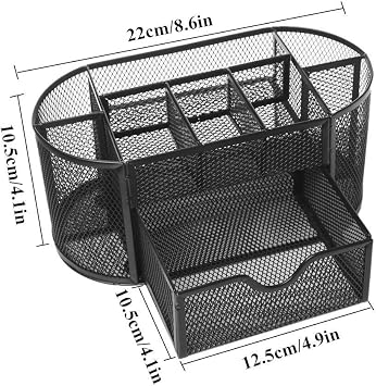 Taylor & Brown Mesh Desk Organiser Desk Tidy Metal Pen Holder with 8 Compartments and 1 Drawer, Stationery Storage Desktop Organiser for Home, Office, School