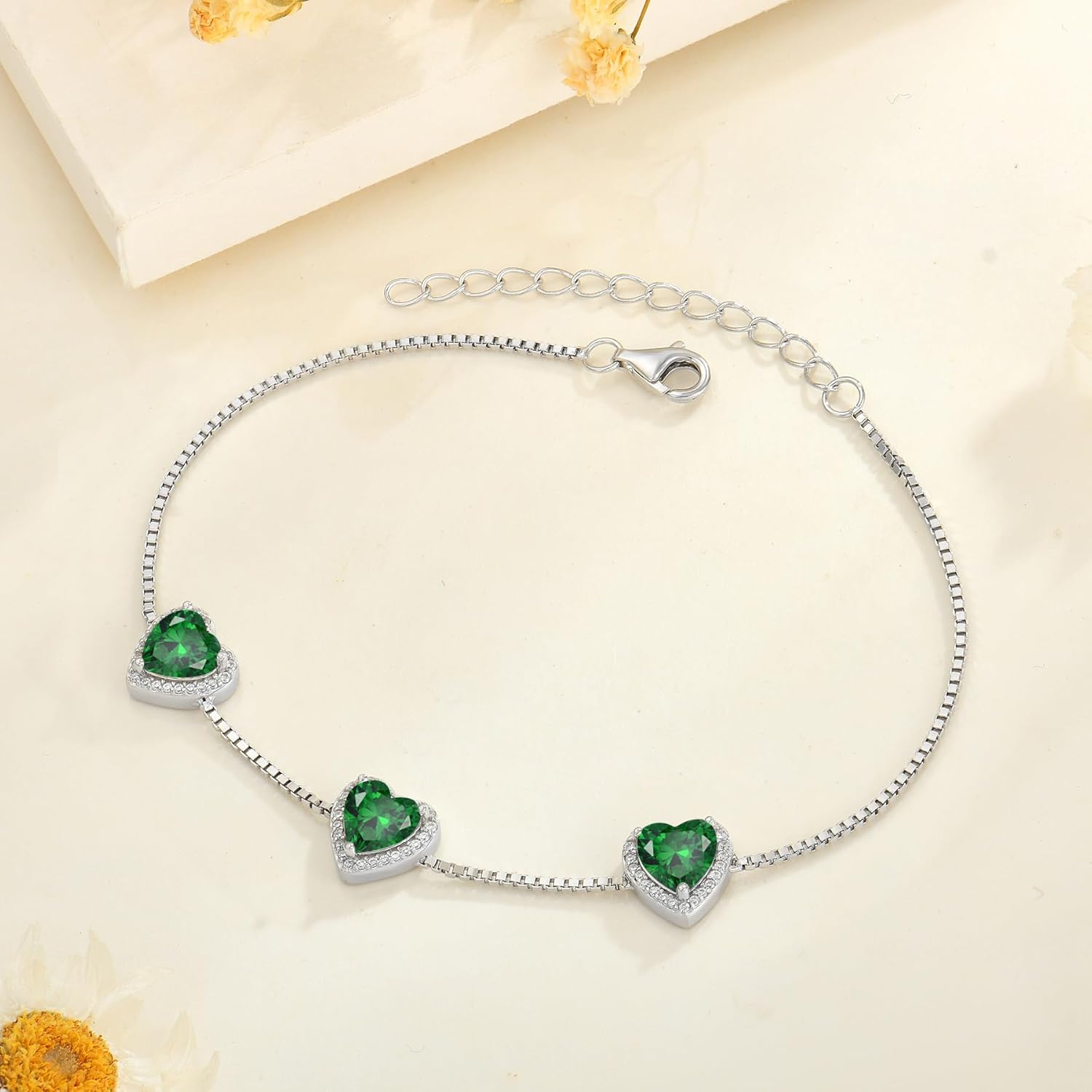 Love Heart Bracelet 925 Sterling Silver Halo Heart Birthstone Bracelet Jewelry Gifts for Women - Image 4