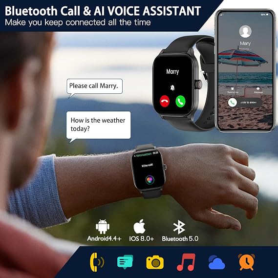 Smart Watch for Women Men(Answer/Make Call), Smartwatches with Heart Rate/SpO2/Sleep/Stress Monitor, IP68 Waterproof Activity Tracker for Android iPhone, 100+ Sports Fitness Watches (Black, 1.85)
