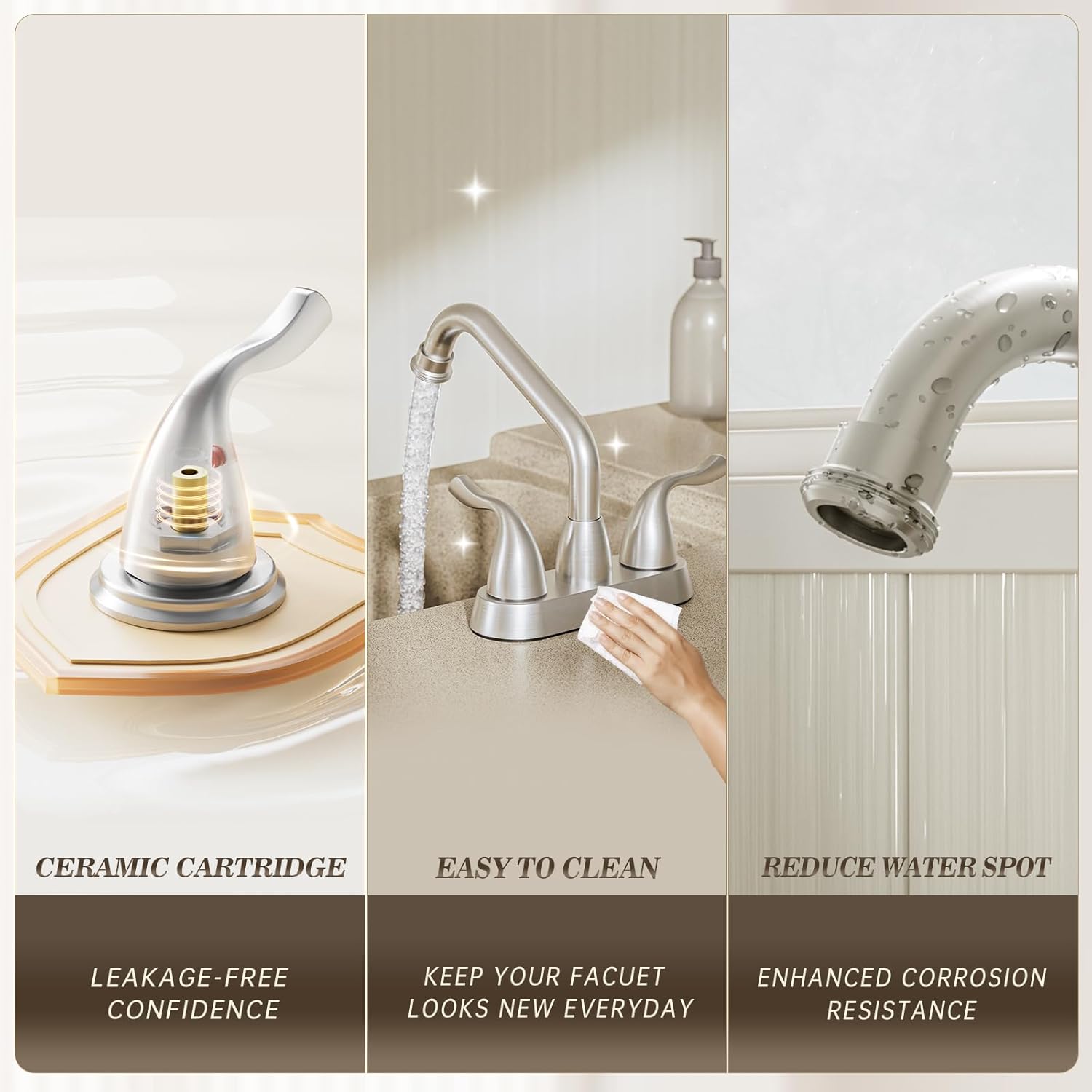 Phiestina Brushed Nickel Utility Sink/Laundry Faucet, 4 Inch Centerest 2 or 3 Hole Rotatable Swivel 360° Spout with Garden Hose Threaded End, with Water Supply Line, BF25-7-BN - Image 8