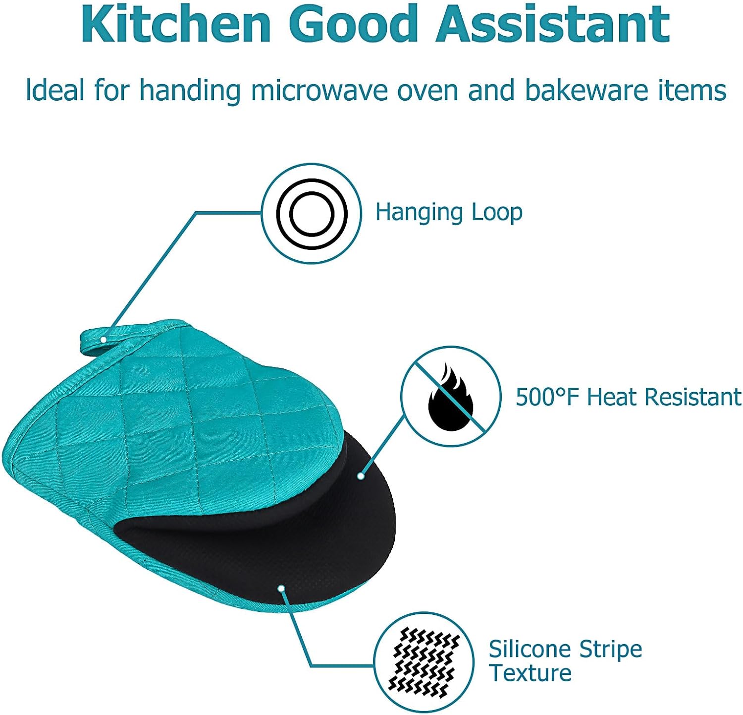 Goldmeet Mini Oven Mitts 2-Pack, 7"x5.5", 500°F Silicone Grip, Coral Blue