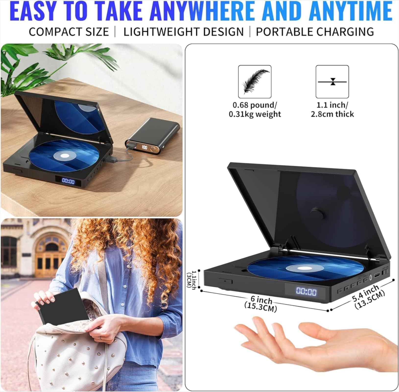 Mini-DVD-Player für TV, Multi-Regionen-DVD-Player USB, CD, MP3-Wiedergabe | 1080P HD Upscaling, Speicherwiedergabe, HDMI, RCA & AUX-Konnektivität, Einfache Fernbedienung