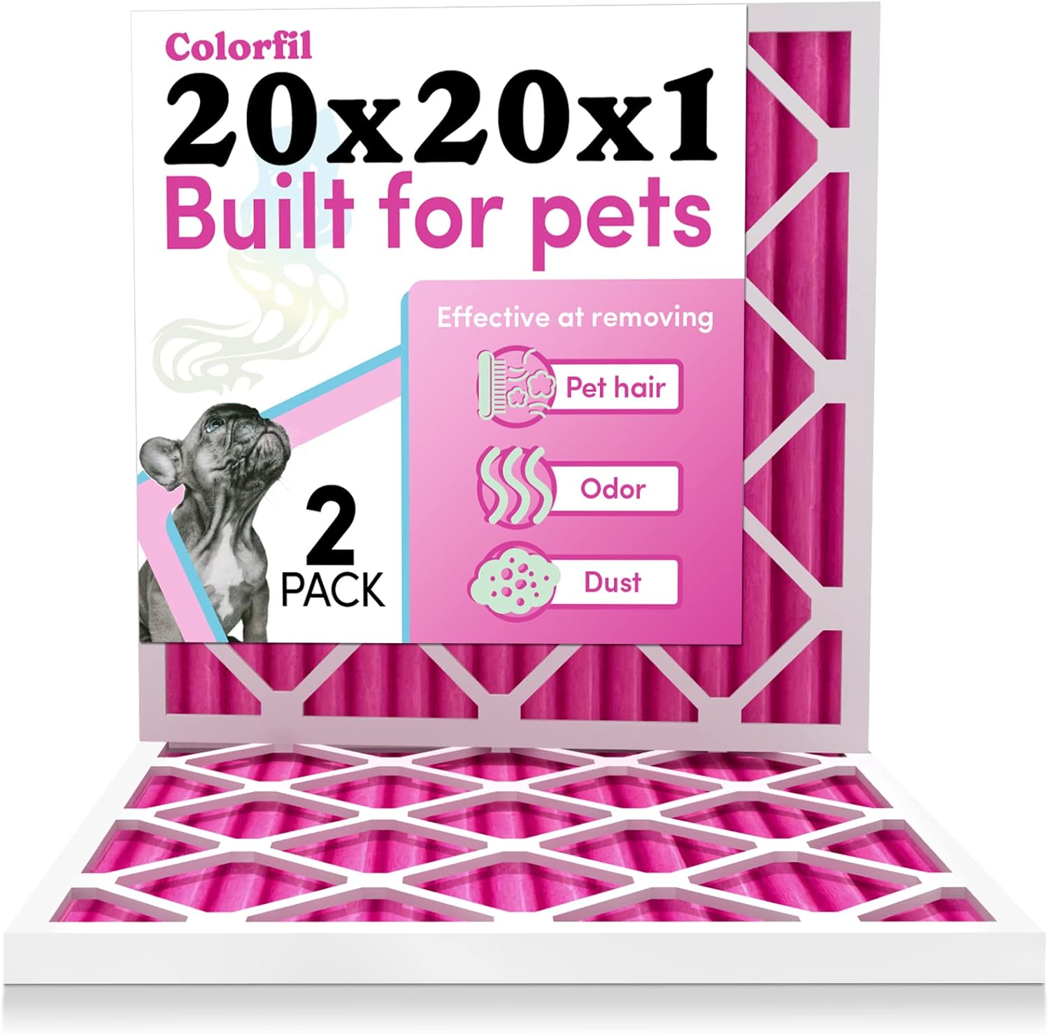 20x20x1 Air Filter by Colorfil | Color Changing Filters Designed for Cat and Dog Odor MERV 8 FIlter Conditioner HVAC Pet Hair 20x20 2 pack 2-Pack 20" x 20" x 1"