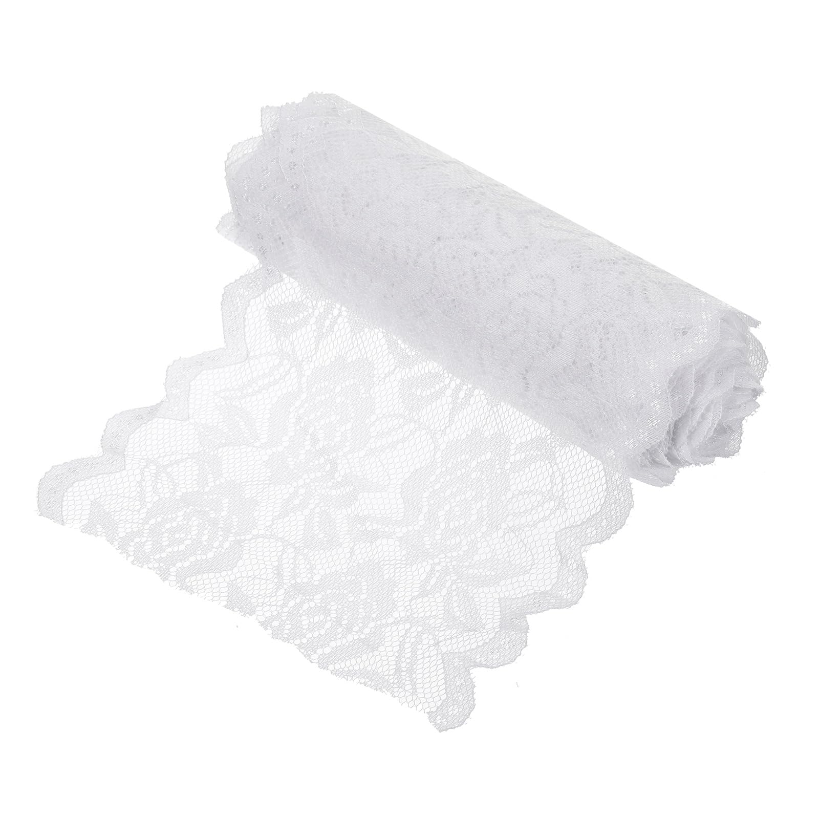 sourcing map 6 Inch Wide 11 Yard Lace Ribbon Floral Pattern White Lace Trim Ribbon for Sewing Making, and DIY Crafts, Gift Wrapping, Bouquets, Wedding Decor