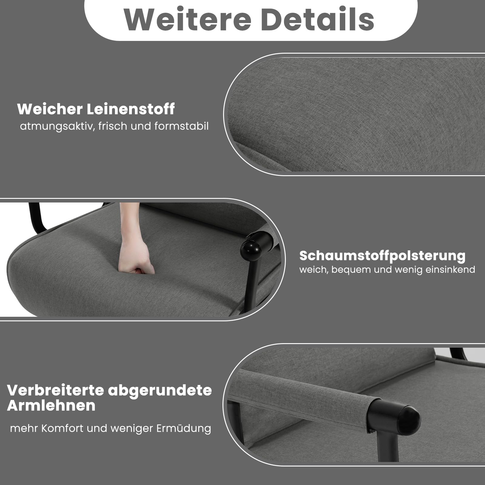 WOLTU Schlafsessel 3 in 1 mit bettfunktion, Gästebettfür, Schlafsofa mit Bettfunktion, Verstellbarer Rückenlehne, Wohnzimmer, Schlafzimmer, Balkon, Metallrahmen Leinen, 65 x 75 x 78cm, Dunkelgrau