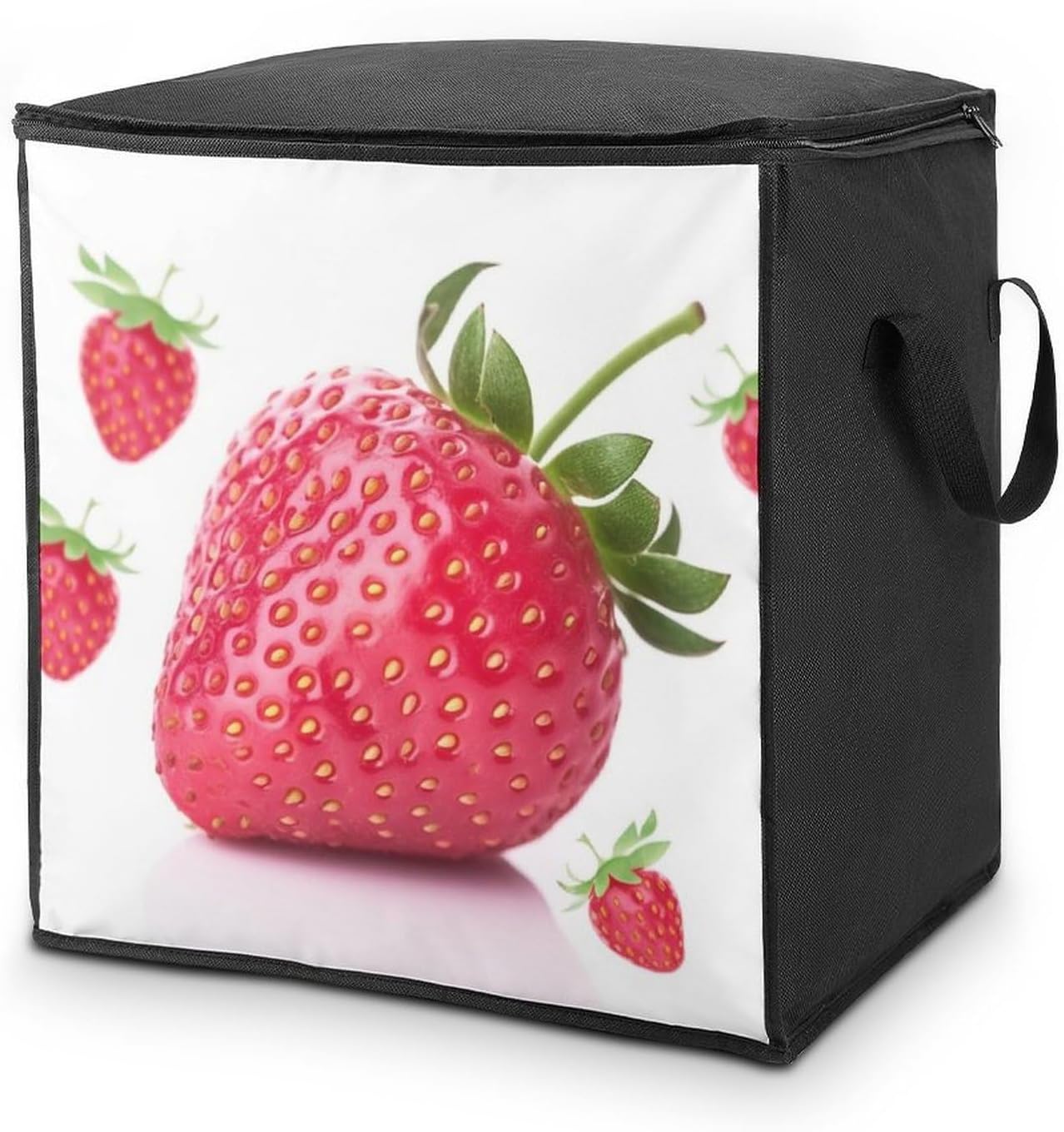 Portable Quilt Storage Bag,Strawberry Printed Foldable Wardrobe Storage Box Foldable Storage Bag with Lids And Handle Large Clothing Storage Bag for Comforters Clothes Blankets Pillows