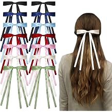 14 Pcs Hair Bows for Women, Colorful Hairs Bows, Bow Hair Clips with Long Tails, Satin Ribbon Hair Bows with Metal Clips, Solid Color Ribbon Bowknot Hairclip, for Women, 7 Colors