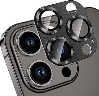 واقي عدسة كاميرا لموبايل آيفون 14 Pro وآيفون Max من إتش ويجو غطاء الزجاج المقوى بإطار الألومنيوم ملحقات حماية العدسة اسود
