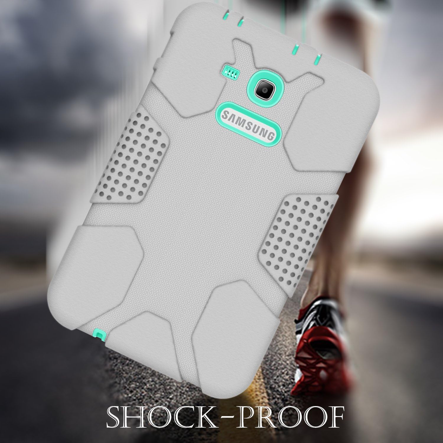 Hocase Galaxy Tab E Lite 7.0 (2016) Case, Rugged Heavy Duty Kids Proof Protective Case for Galaxy Tab E Lite 7.0 SM-T113NDWAXAR/SM-T113NYKAXAR - Grey/Mint Green