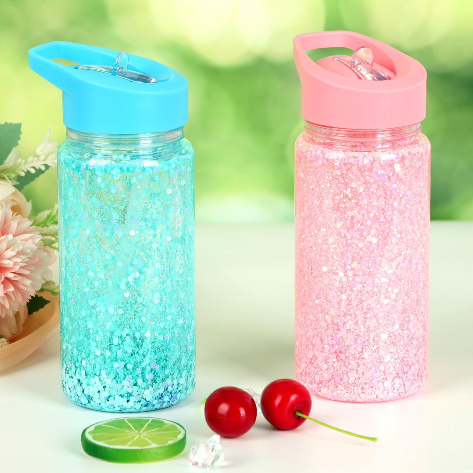 Confezione da 10 bicchieri in plastica da 295 ml, con foro e spina preforati, a prova di perdite, a doppia parete, con manico portatile, per regali fai da te glitterati