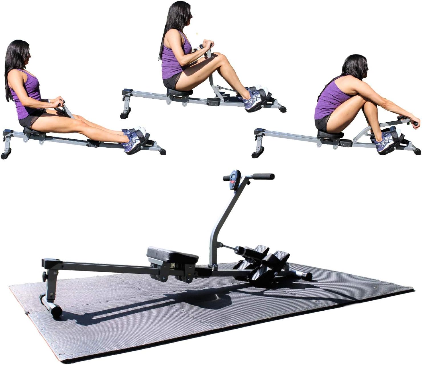 5 Star TD X-Factor Rowing Machine W/MAT Squat Rafting Home Gym Cardio Rowers Regatta Full Muscle Exercise, w/ 12 Level Adjustable Resistance, Digital Monitor 240 LB Weight Limit