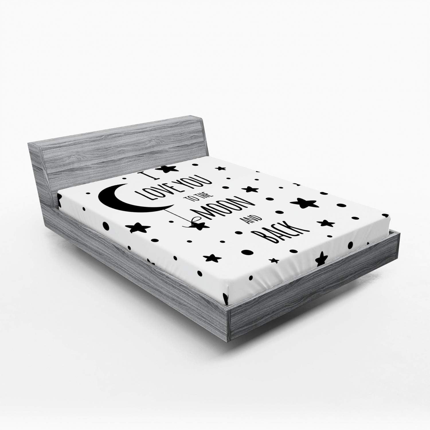 Ambesonne Celestial 2 Pack Fitted Sheet, Stars Crescent Moon Art, Bed Cover All-Round Elastic Deep Pockets 2 Pieces, Package Contains 2 Queen Size Fitted Sheets, White and Charcoal Grey
