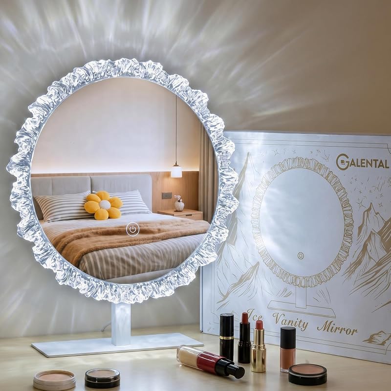 Espelho redondo para maquiagem Galental com iluminação, moldura de cristal de 40,64 cm e controle por toque