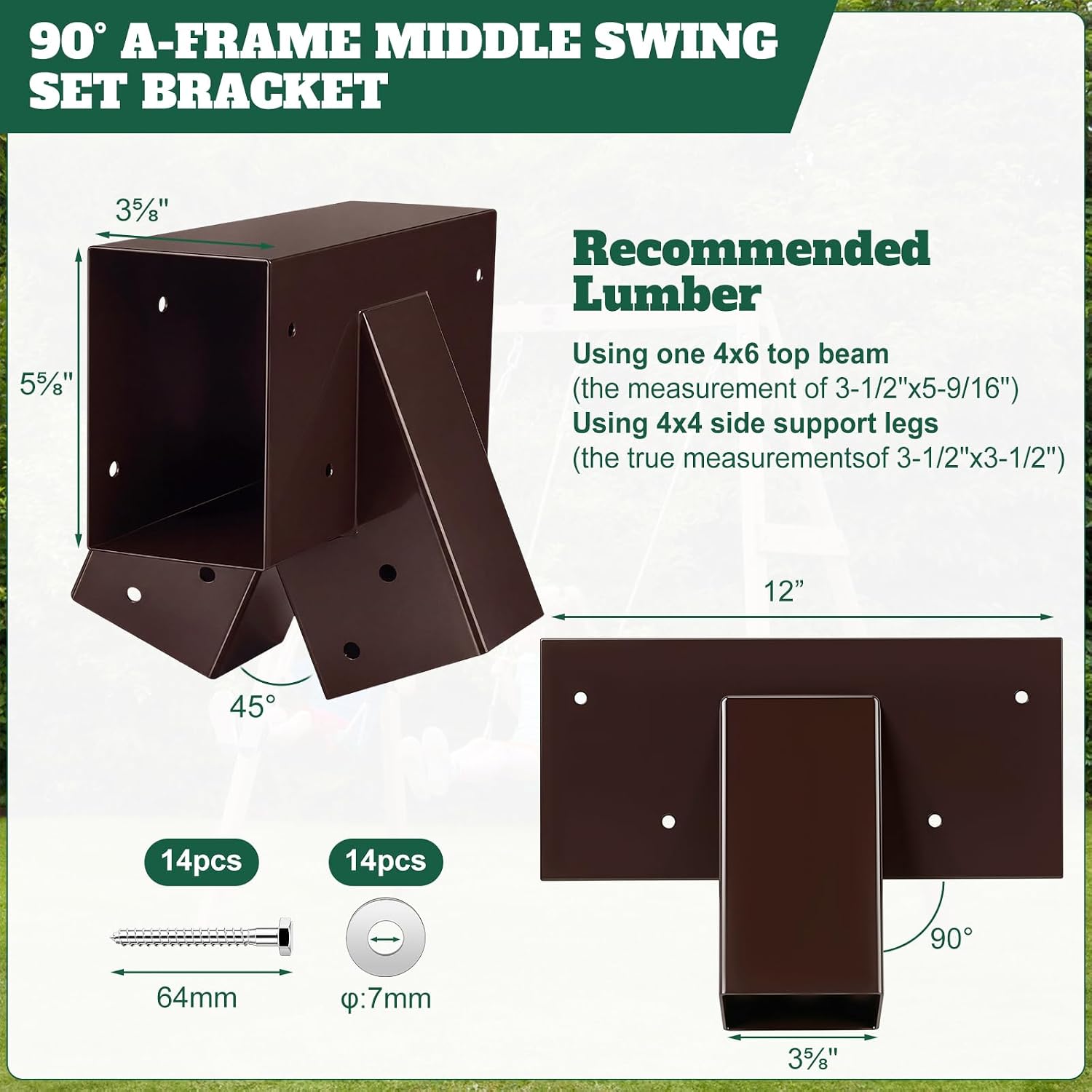 Duraaamo 3 Pcs Swing Set Brackets A Frame Hardware Kit for Outdoor,Brown image 3