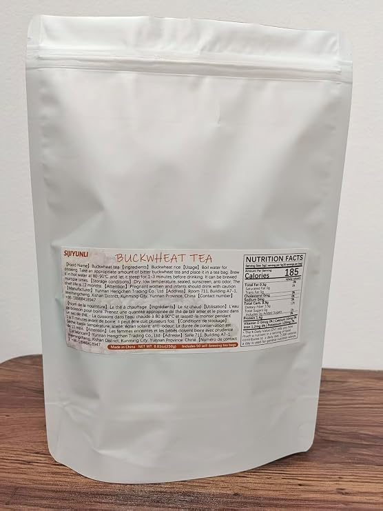 SIJIYUNLI-Buckwheat tea 250g/8.81oz Low-temperature baking,Loose leaf large particle herbal tea,Sugar free,Gluten free,Caffeine free,Includes 50 self-brewing tea bags
