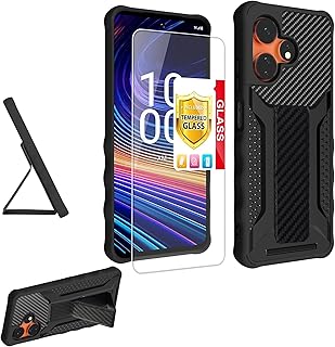 Celero3 5G+Plus 2024 Case Compatible for Boost Mobile Celero5G+ 2024 Phone Case Celero 5G+ Cover [with Tempered Glass Screen Protector][ 2MM Silicone + PC Hard Back Panel][Hand Bracket] Black