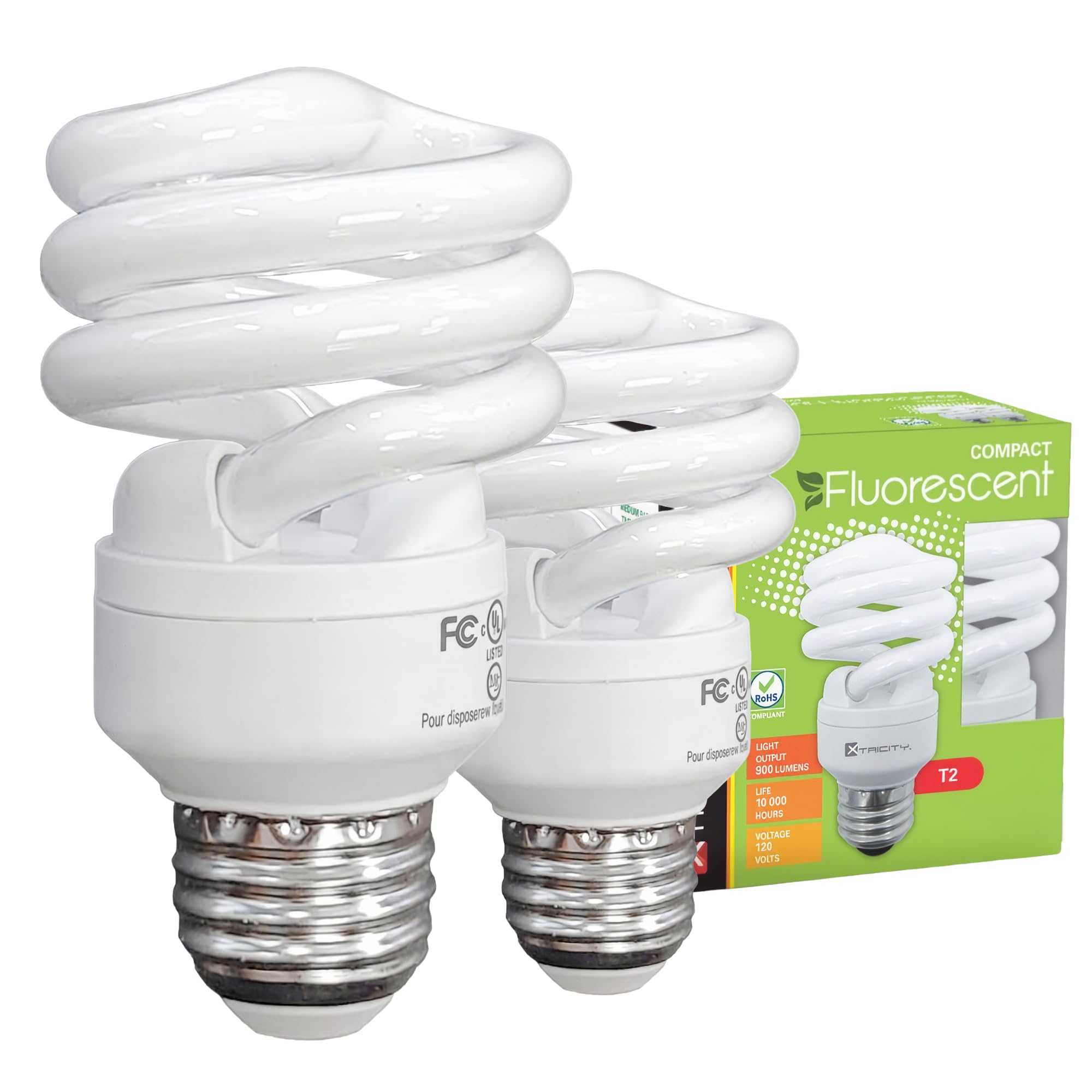 Xtricity Compact Fluorescent Light Bulbs T2 Spiral, E26 Base (2 Pack)