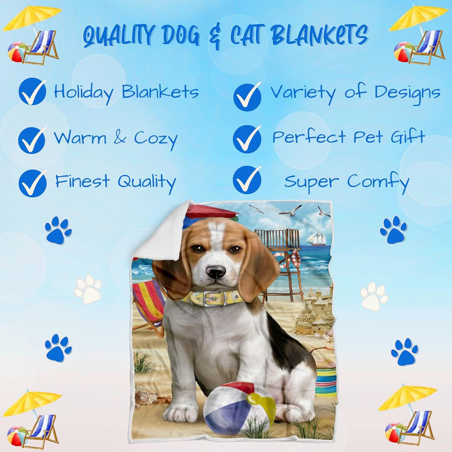 Pet Friendly Beach Beagle Dog Blanket - Lightweight Super Soft Cozy and Durable Bed Blanket - Animal Theme Fuzzy Blanket for Sofa Bed Couch BLNKT55461 (60x80 Fleece)
