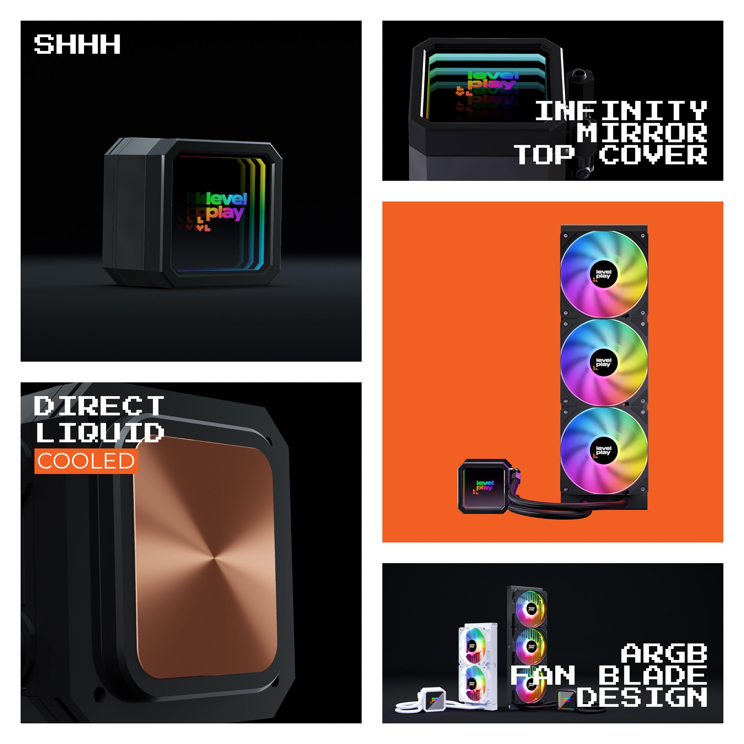 Levelplay Combat CL360 Refrigeración Líquida AIO - TDP 300W, Bomba ARGB Infinity Mirror, Radiador 360mm, Ventiladores ARGB Gen2 CF120, Compatible con AMD AM5/AM4 e Intel LGA 1851/LGA 1700 - Negro